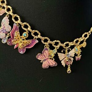 Gold and Pink Butterfly Charm Bracelet